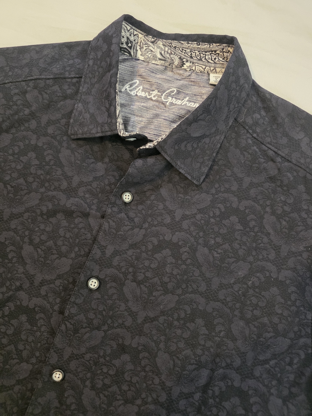 Robert Graham Black Tonal Damask Print Mens Large - Picture 2 of 3
